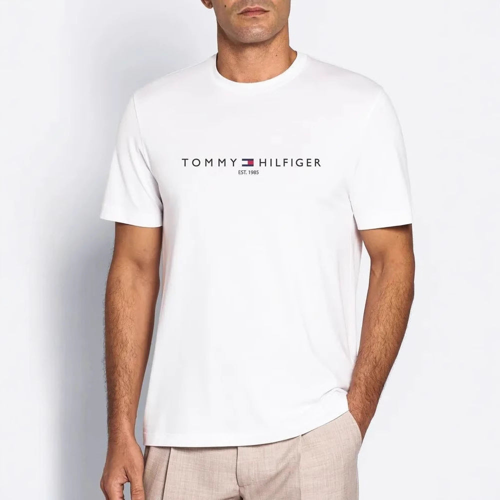 Nuevo verano 2025 camiseta de manga corta con cuello redondo masculino, camiseta deportiva casual de moda para hombres, manga larga para mujer