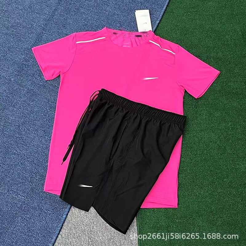 Conjunto de running deportivo nuevo y de secado rápido, transpirable, holgado y casual de manga corta para hombres y mujeres