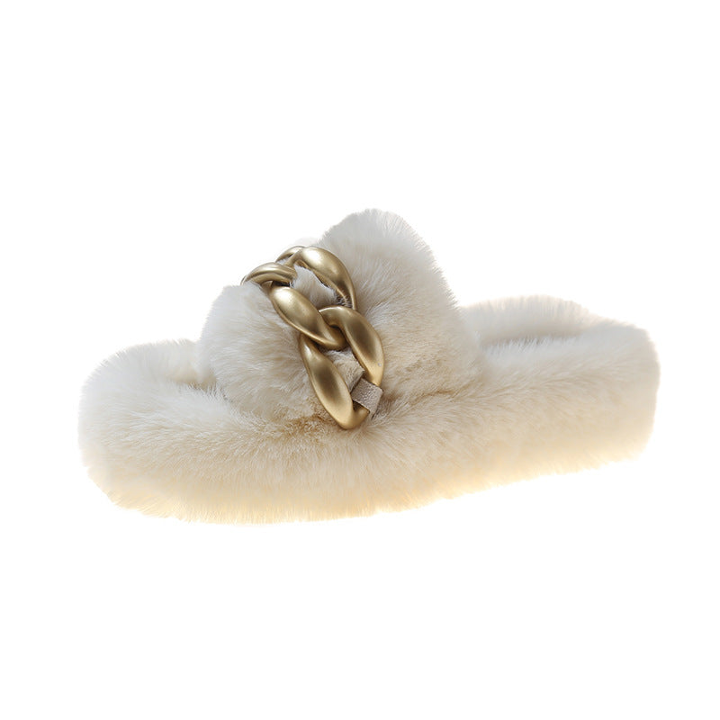 Las zapatillas de cadena de suela gruesa para mujeres llevan el nuevo algodón de peluche explosivo de primavera e verano de celebridades de Internet en otoño e invierno en 2024