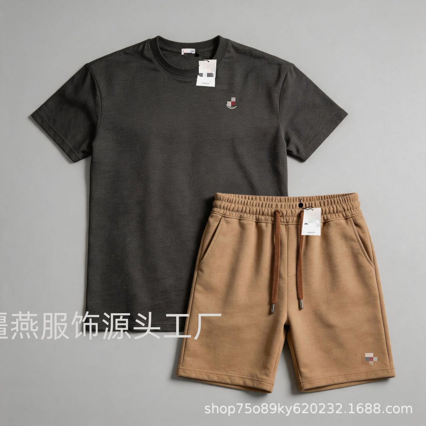 Conjunto versátil de pantalones cortos de algodón Hua para hombre auténtico + conjunto de dos piezas con etiqueta de cuello con cordón
