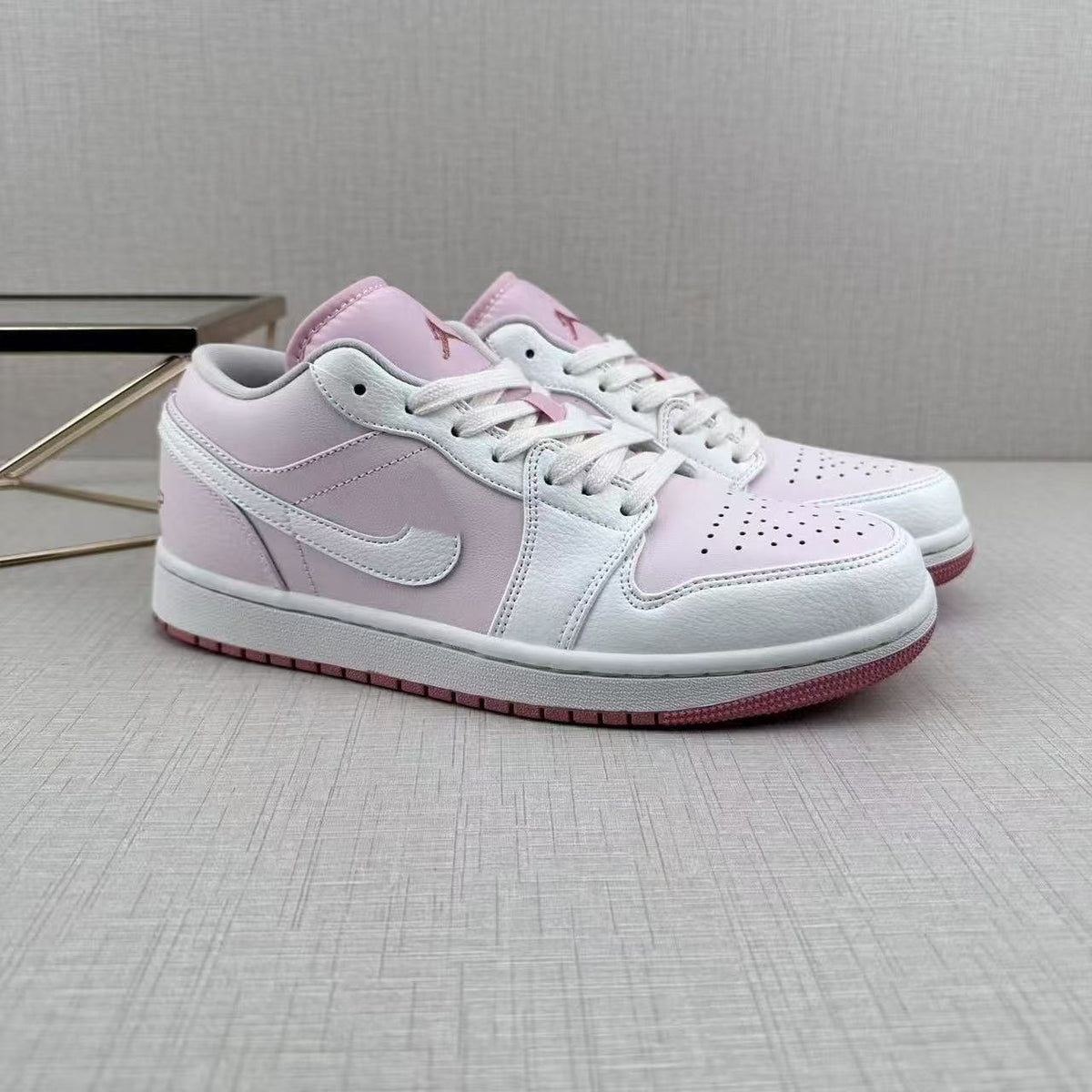 AJ1 Pink and White Sneakers | Low Women's Design | With Box