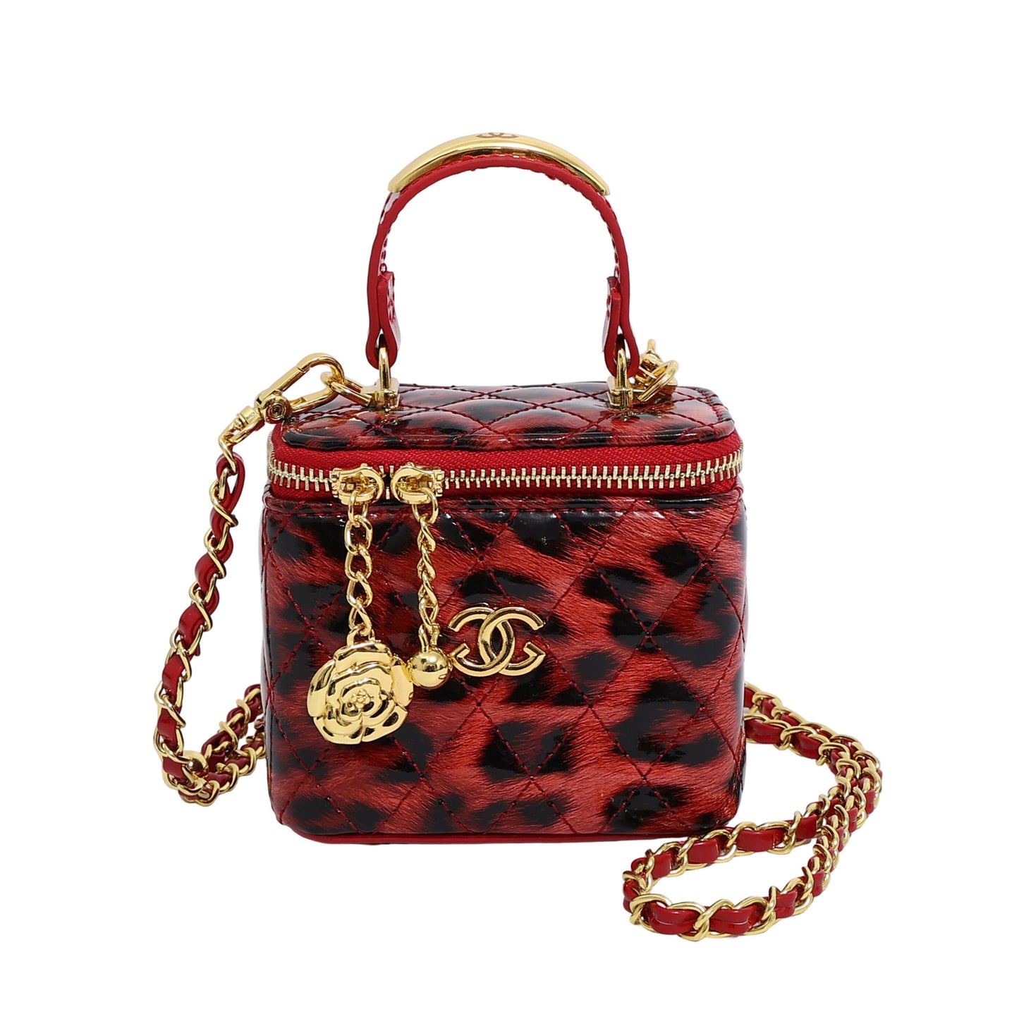 Bestsellers de comercio exterior: bolso pequeño cuadrado con estampado de leopardo, bolso cruzado de un solo hombro estilo estilo Chanel brillante, bolso caja con cadenas bordados con diamantes