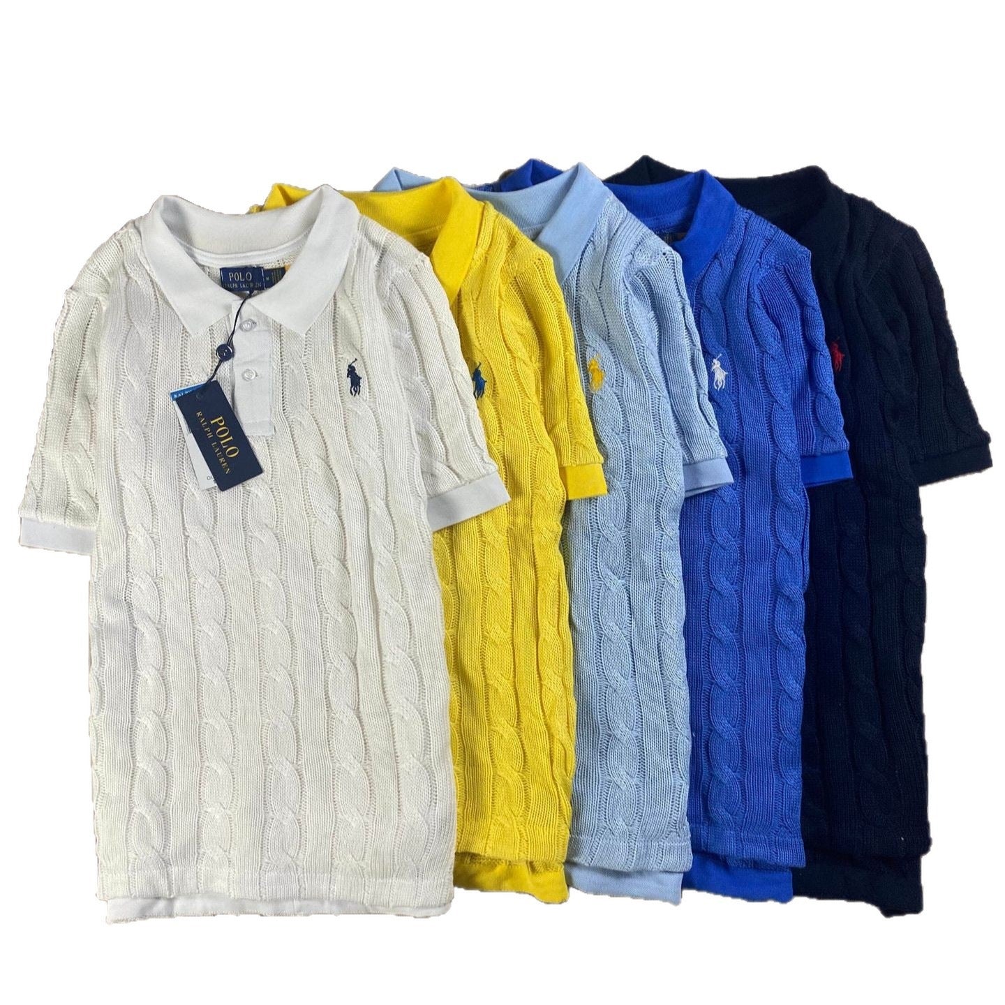 Camisa de punto de punto de algodón corto bordada 26 Xia New American Lafu Family Pony Mark para hombres y mujeres