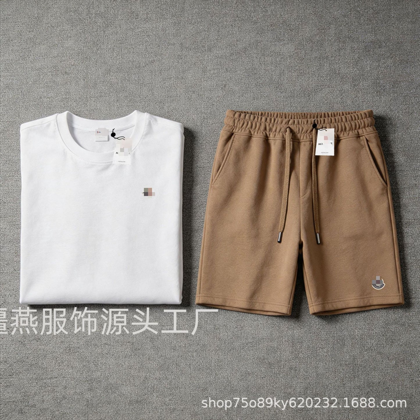 Conjunto versátil de pantalones cortos de algodón Hua para hombre auténtico + conjunto de dos piezas con etiqueta de cuello con cordón