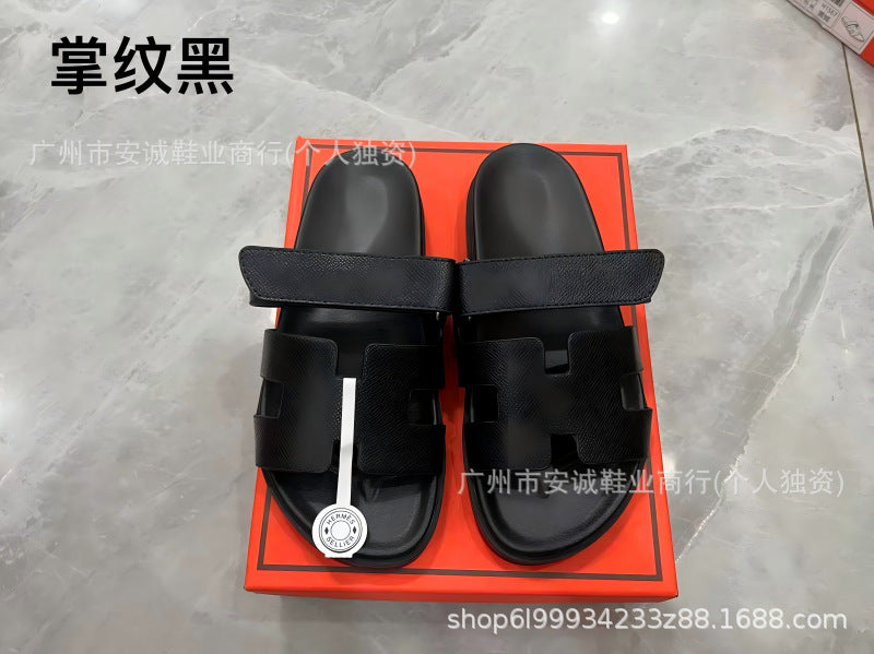 Sandalias Planas Velcro Mujer Suela Gruesa Cuero