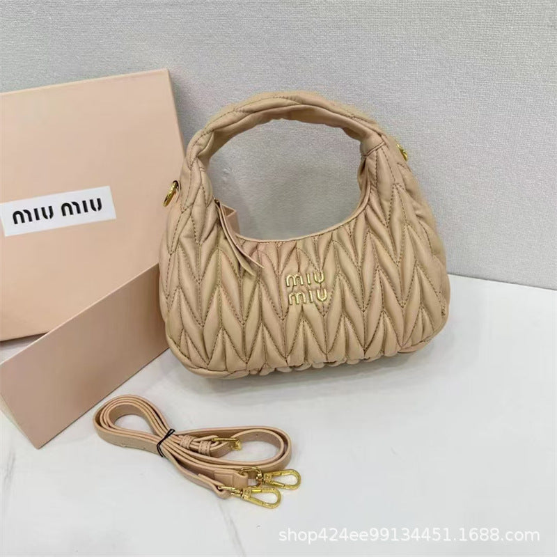 Miu Home Nuevo bolso de empanadillas de mano, Bolsa de mano de comercio exterior, Bolso de mujer, Mini bandolera de un solo hombro, Hilos bordados Caseros con nubes plisadas