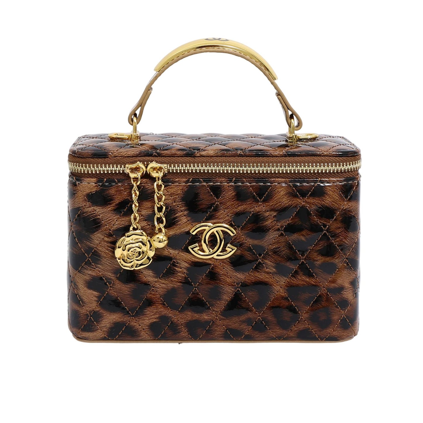 Bestsellers de comercio exterior: bolso pequeño cuadrado con estampado de leopardo, bolso cruzado de un solo hombro estilo estilo Chanel brillante, bolso caja con cadenas bordados con diamantes