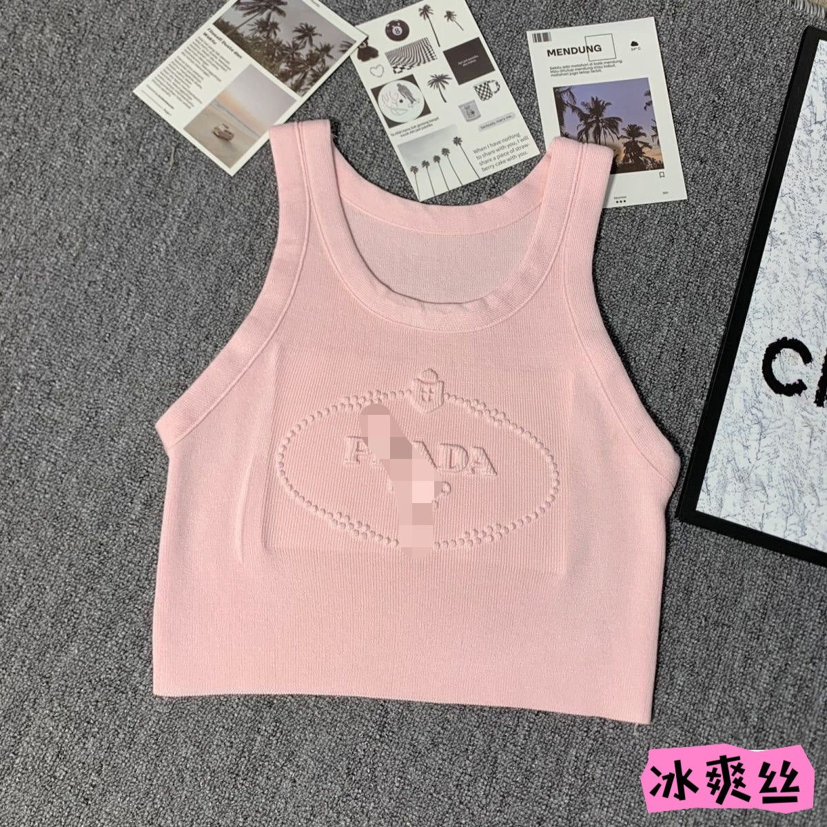24 24 Summer Summer Nuevo Camiseta Corta, camiseta corta de mujer con letras bordadas y tejidas en relieve