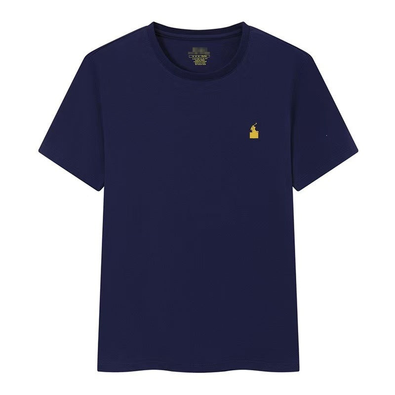 Camiseta masculina de manga corta de cuello redondo y cuello redondo bordada de verano, camiseta informal de manga corta bordada en verano