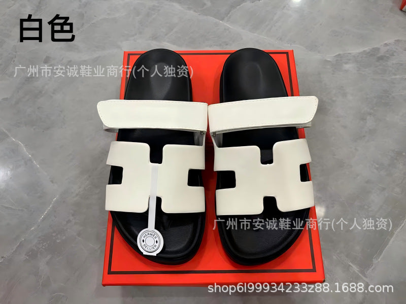 Sandalias Planas Velcro Mujer Suela Gruesa Cuero