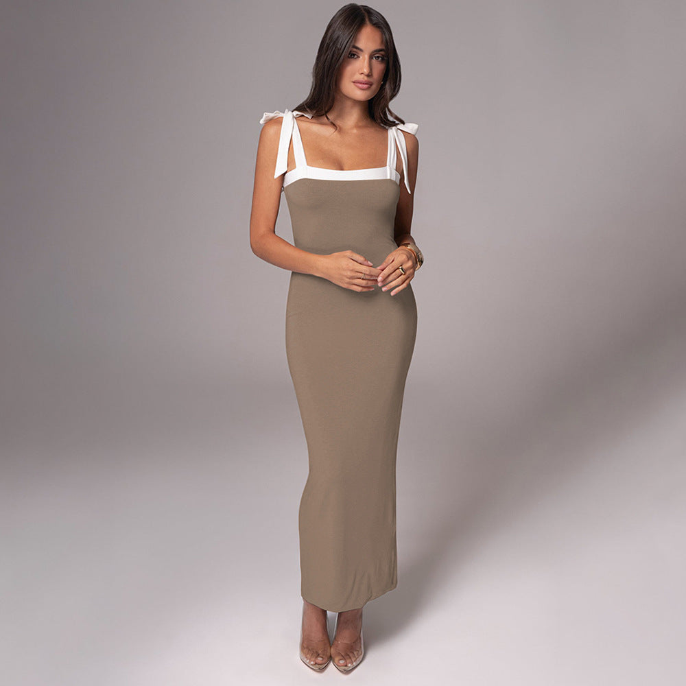 Vestido de estilo internacional europeo y americano 2024 otoño nuevo y sexy de moda con falda larga con cordones y cadera ajustada