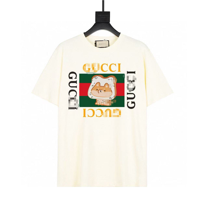 Letra de la familia G, camiseta con estampado de perro de pan, doble anillo, gran logo, manga corta, hombre y mujer de la misma pareja, estilo transfronterizo