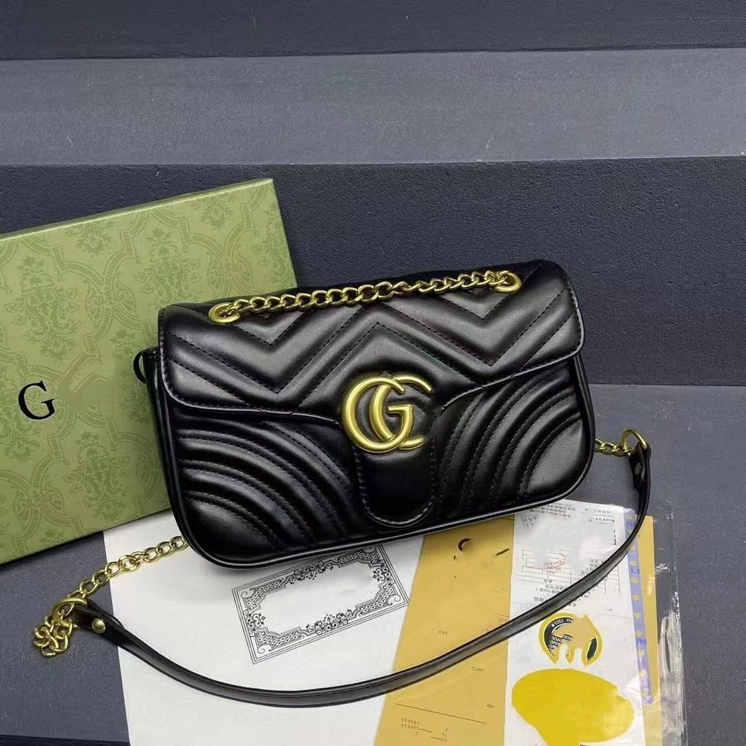 Bolso doble G para mujer, bolso Gucci clásico estilo Chanel con cadena de la línea de bordados con diamantes, bolso bandolera de un solo hombro de alta gama