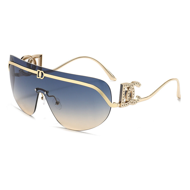 Gafas de sol nuevas de venta 2026, palas de metal letra, gafas de sol de una pieza, viseras de moda europeas y americanas, transfronteriza