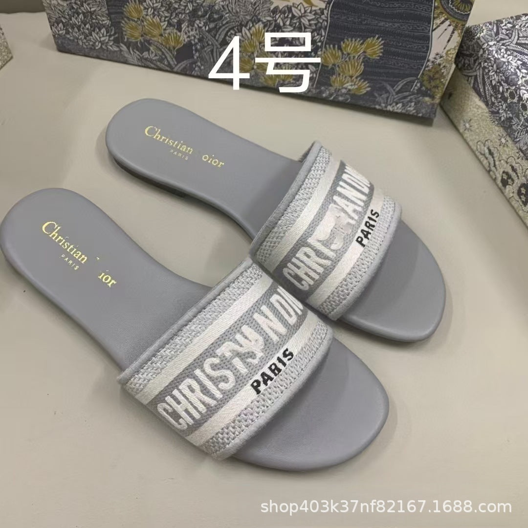 Zapatillas de alta calidad marca D, tallas 1-48, bordados jacquard, zapatillas planas clásicas casuales de playa para mujer