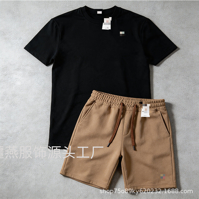 Conjunto versátil de pantalones cortos de algodón Hua para hombre auténtico + conjunto de dos piezas con etiqueta de cuello con cordón