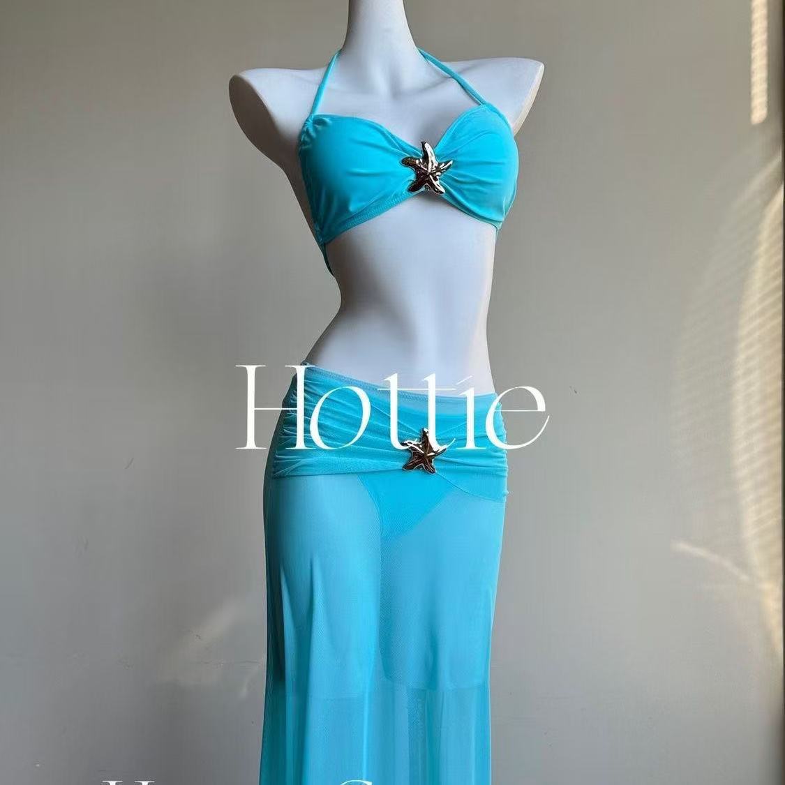 Blue Sea diseño original estrella de mar de nicho para chica caliente bikini bikini para mujer, nuevo azul vacacional de alta gama 2025