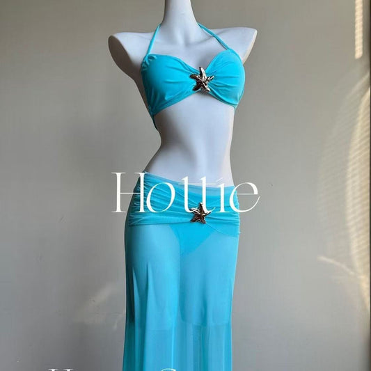 Blue Sea diseño original estrella de mar de nicho para chica caliente bikini bikini para mujer, nuevo azul vacacional de alta gama 2025