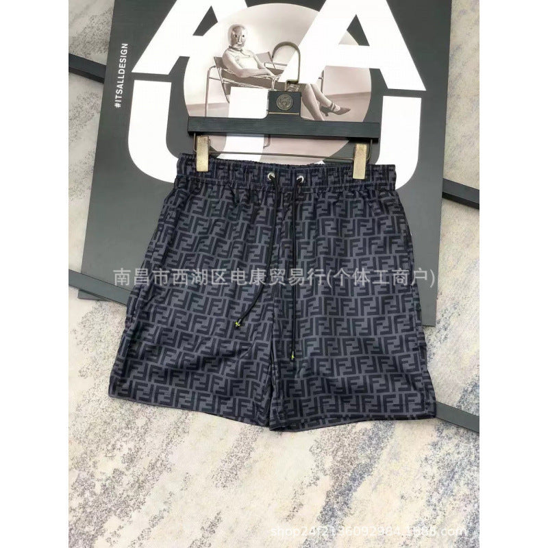 Pantalones cortos de playa de hombre con doble letra F de comercio exterior transfronterizo, pantalones cortos de baño de playa, pantalones cortos casuales elásticos de secado rápido