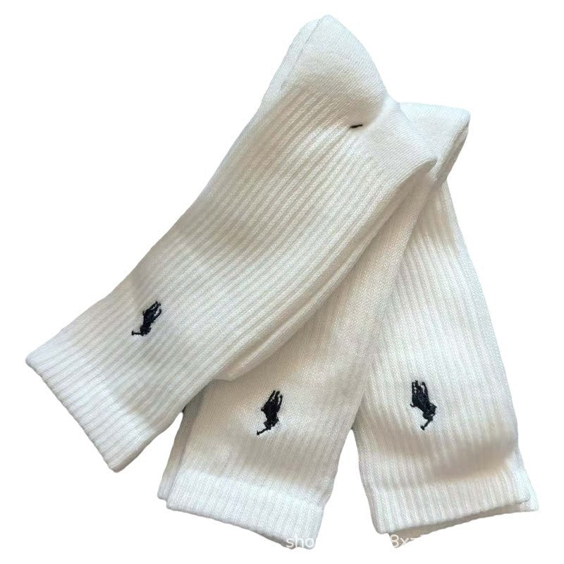 6 pares de calcetines Paul Pol Ruff Sports Pony, calcetines deportivos bordados con toallas, clásico de longitud media que absorbe el sudor