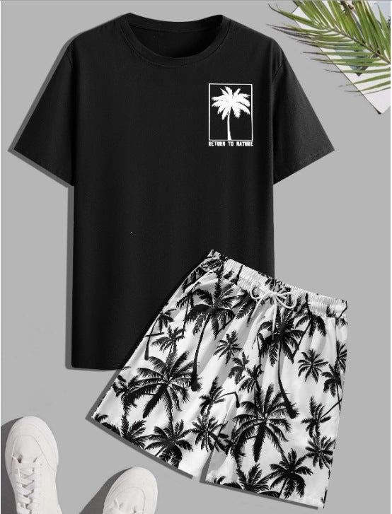 Conjunto casual de hip-hop casual de verano con impresión digital 3D de Amazon de Amazon lleva pantalones cortos de cuello redondo y manga corta sueltos