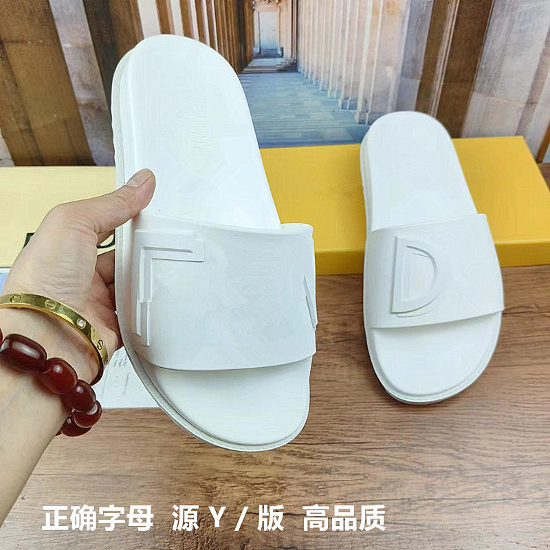 42 43 zapatillas de mujer talla grande, nuevo monograma FD Letter, sandalias planas de vaquero elástico de una sola pieza Dropshipping