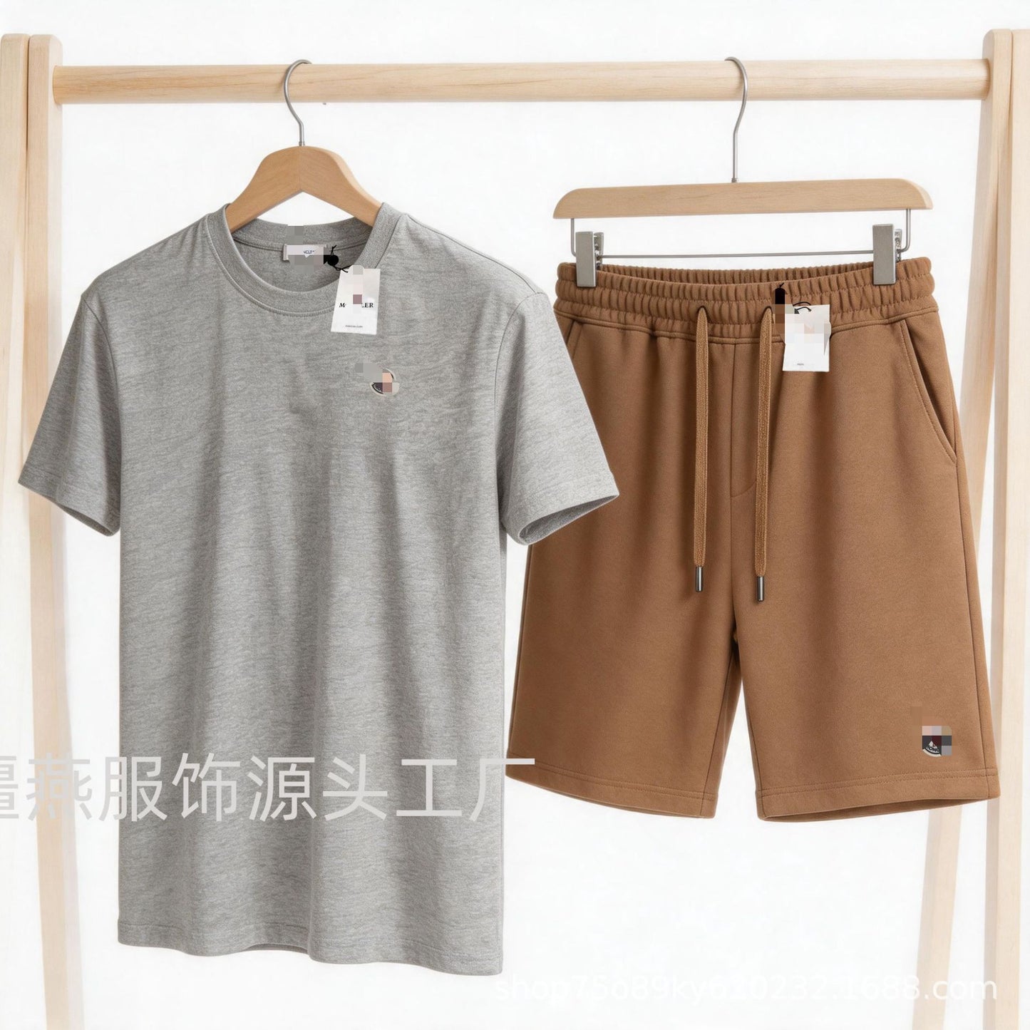 Conjunto versátil de pantalones cortos de algodón Hua para hombre auténtico + conjunto de dos piezas con etiqueta de cuello con cordón
