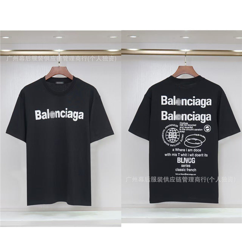 Versión correcta de la tendencia de lujo de París B: 26SS nuevo bordado unisex con cuello redondo, camiseta de algodón de manga corta y manga corta, comercio exterior