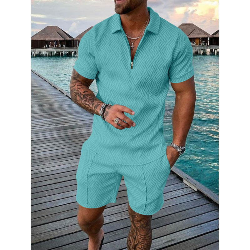 Conjunto de dos piezas de manga corta y pantalones cortos de Amazon de verano transfronterizo 2024 para comercio exterior, conjunto deportivo casual masculino
