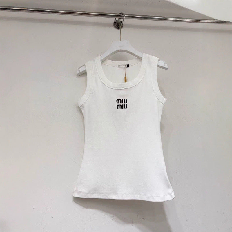 Primavera/verano 2026 Nuevo Básico Versátil con Bordado Letras Slim Slim Chaleco sin mangas para mujer