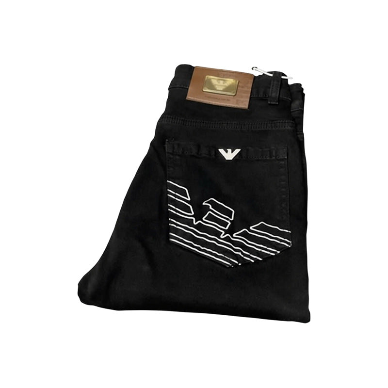 Jeans Neri Ricamati Uomo Slim Gamba Dritta | Black Eagle