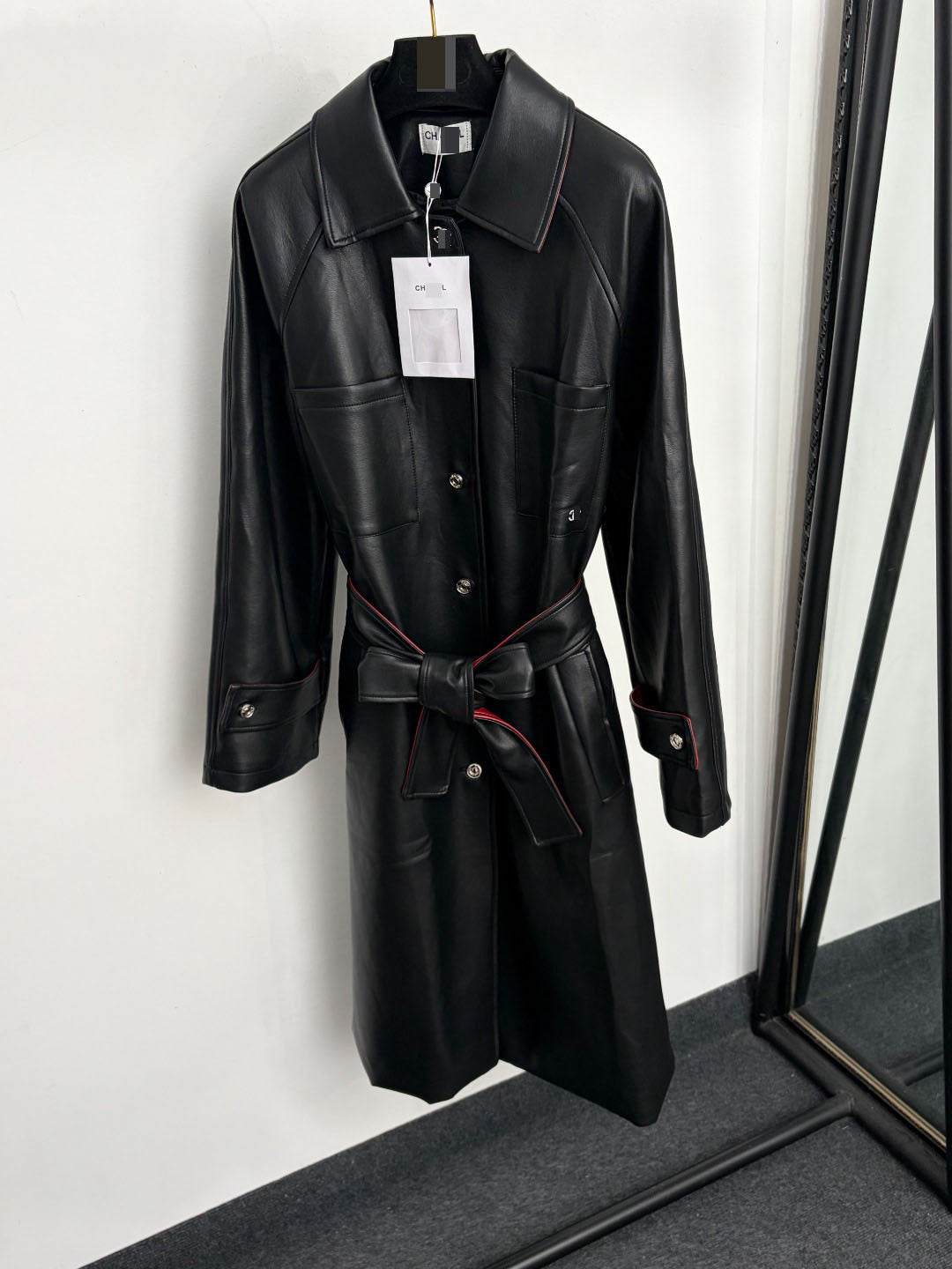 Faux Leather Coat | Mid-Length And Fitted Waist