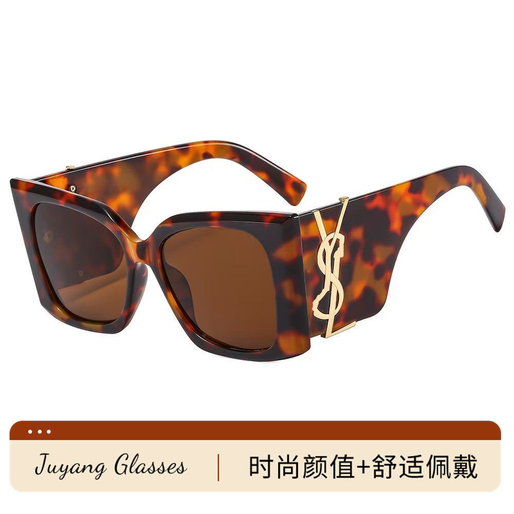 Gafas de sol de montura grande de montura europea y americana para mujeres, para delgada para caras grandes, gafas UV400 estilo ROSE con protección UV