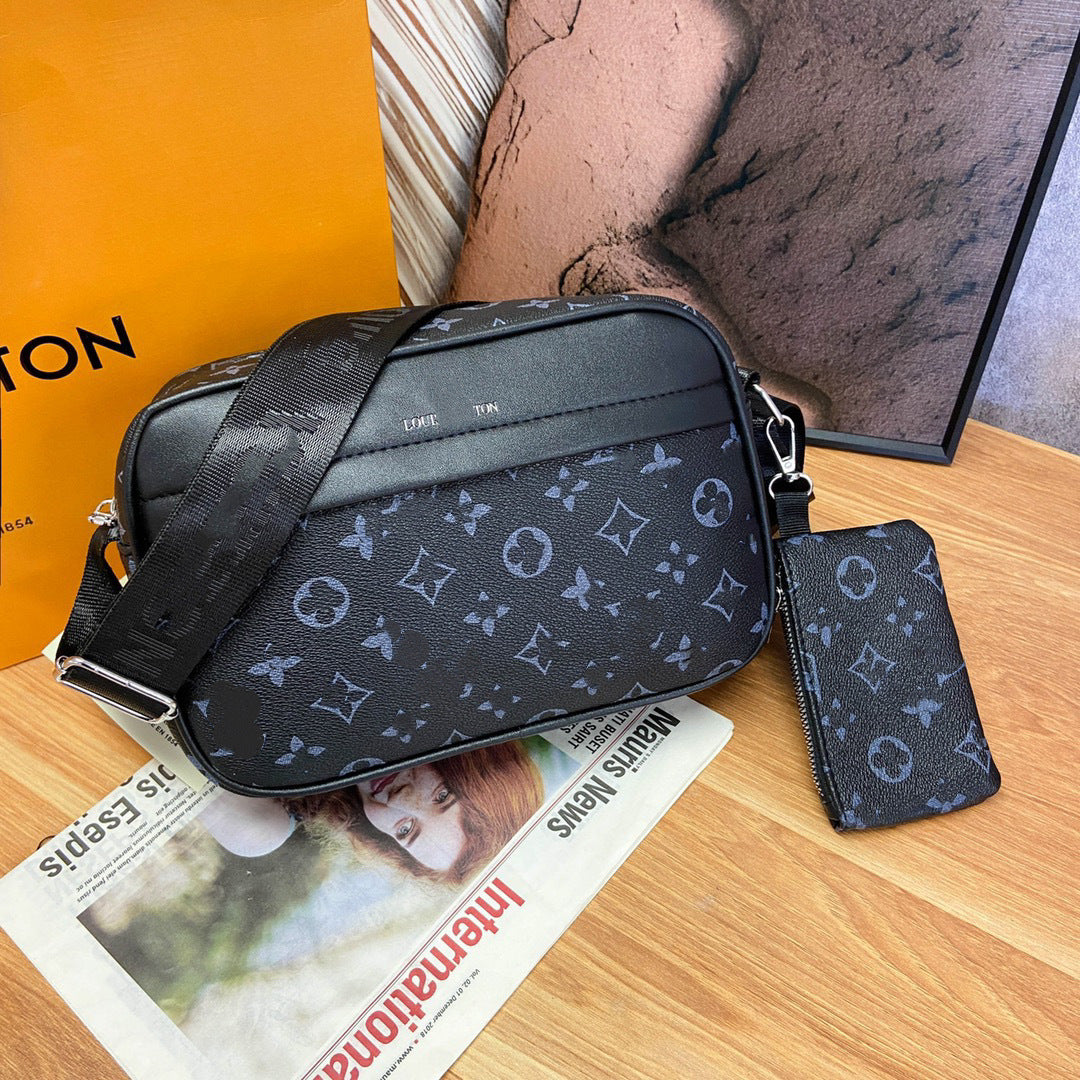 Bolso cruzado estampado de marca de moda para hombres, tira ancha para el hombro, bolso casual madre e hijo de un solo hombro, bolso cuadrado pequeño multifuncional para trabajo y desplazamientos