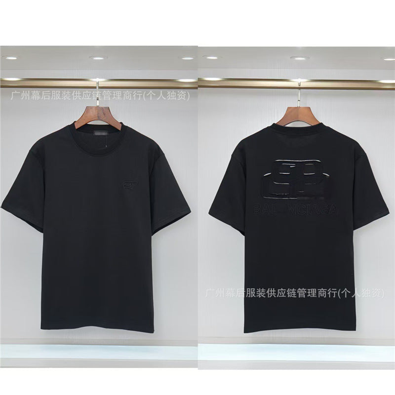 Versión correcta de la tendencia de lujo de París B: 26SS nuevo bordado unisex con cuello redondo, camiseta de algodón de manga corta y manga corta, comercio exterior