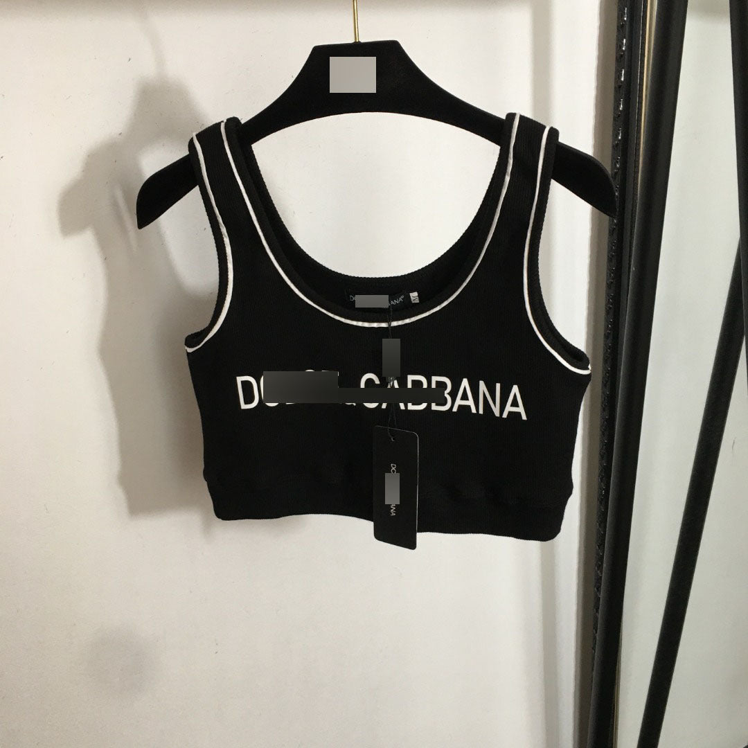 Nanyou, camiseta de tirantes de alta gama de exportación sexy con dopamina, nueva letra con cinta ajustada a la cintura, algodón puro y versátil,