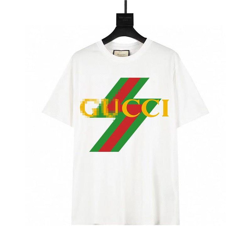Letra de la familia G, camiseta con estampado de perro de pan, doble anillo, gran logo, manga corta, hombre y mujer de la misma pareja, estilo transfronterizo