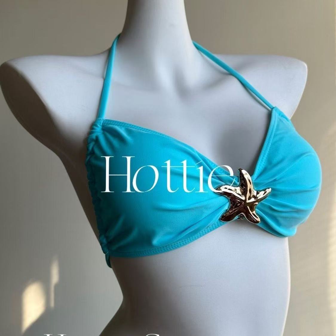 Blue Sea diseño original estrella de mar de nicho para chica caliente bikini bikini para mujer, nuevo azul vacacional de alta gama 2025