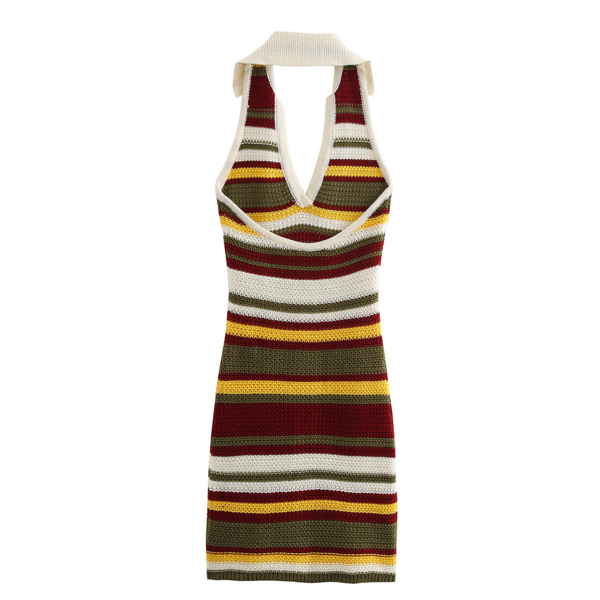 Primavera transfronteriza nuevo vestido corto de moda de mujer de estilo europeo y americano, sexy, sin espaldas, sencillo y delgado, con ganchillo con halter,