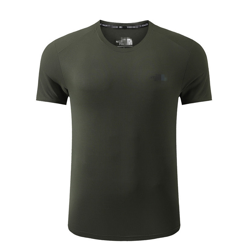 Deportes de montañismo de verano masculino, ropa de secado rápido para senderismo al aire libre, camisetas de manga corta con cuello redondo, camisetas de fitness para interiores.