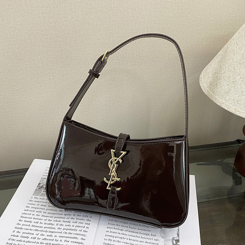 2025 Nueva bolsa transfronteriza elegante, versátil y versátil para la axila, bolso de un solo hombro de moda, bolso de mujer de cuero brillante para mujeres