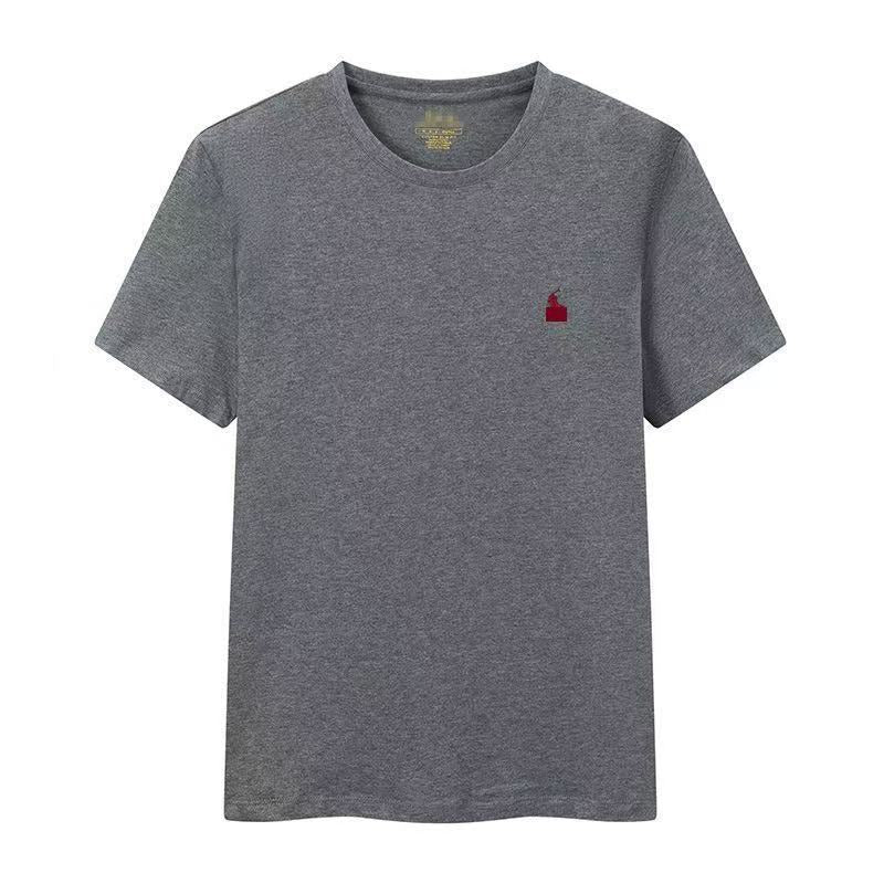 Camiseta masculina de manga corta de cuello redondo y cuello redondo bordada de verano, camiseta informal de manga corta bordada en verano
