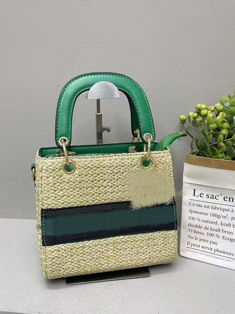 Women's Woven Straw Summer Handbag | Small Square Crossbody with Wide Strap | No Box