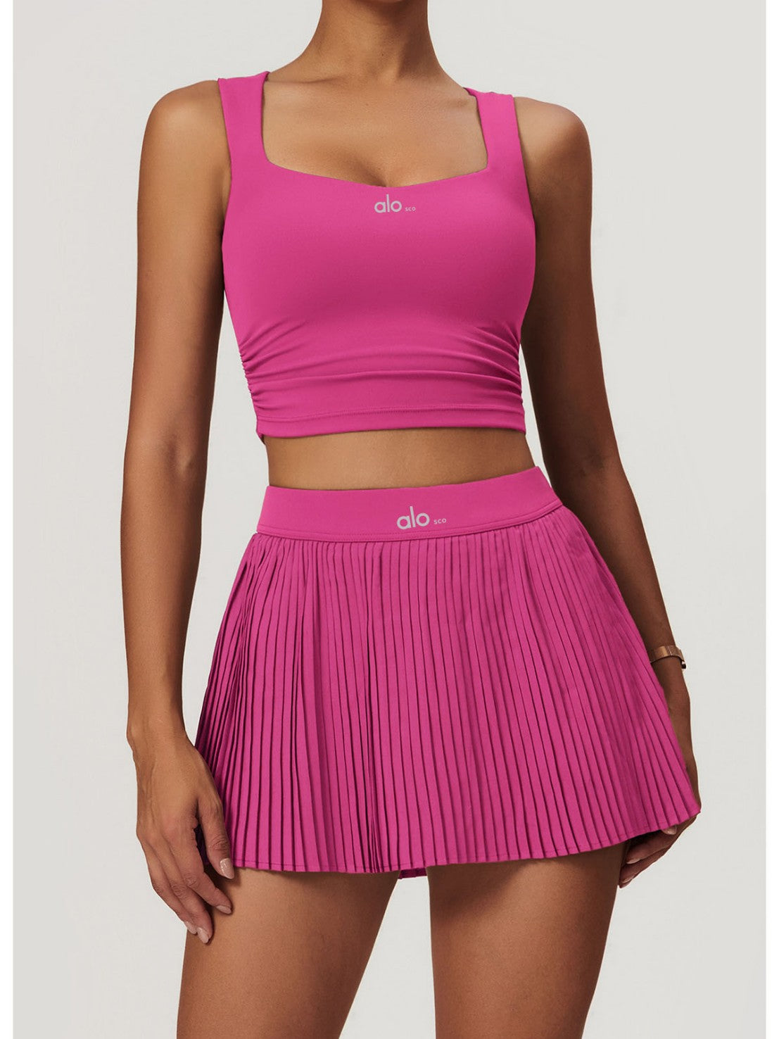 Conjunto de falda de tenis de ALOSCO, set de yoga para exteriores, camiseta de sujetadores de dos piezas, falda deportiva antideslizante de secado rápido