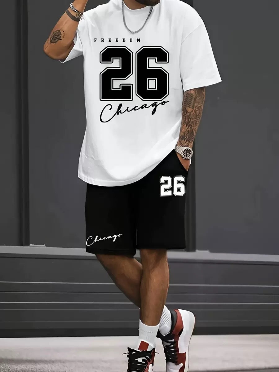 Conjunto casual de hip-hop casual de verano con impresión digital 3D de Amazon de Amazon lleva pantalones cortos de cuello redondo y manga corta sueltos