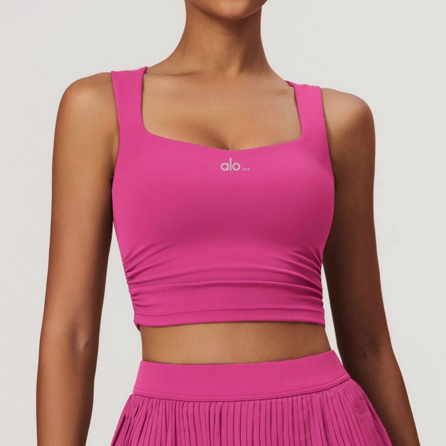Conjunto de falda de tenis de ALOSCO, set de yoga para exteriores, camiseta de sujetadores de dos piezas, falda deportiva antideslizante de secado rápido