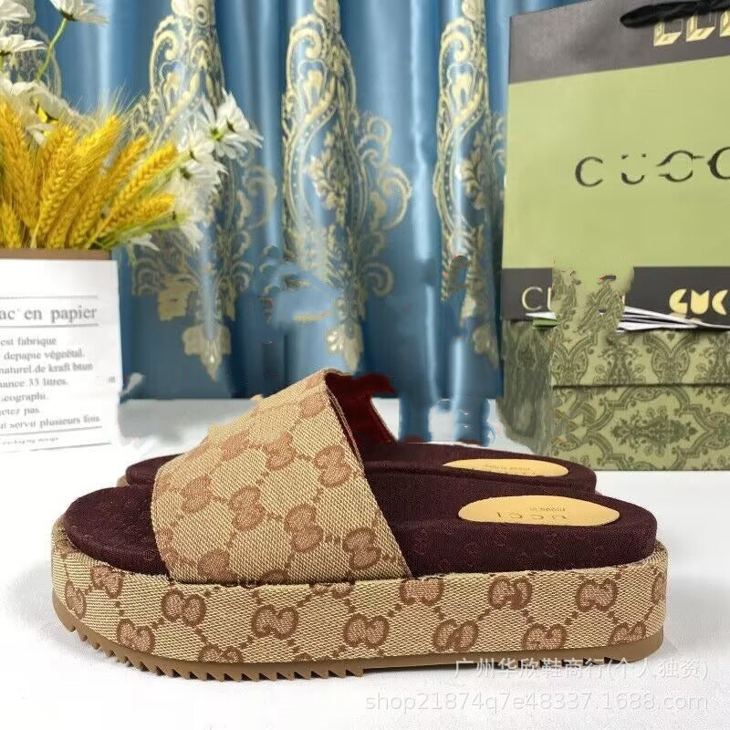 Sandalias de tacón inclinado talla grande para mujer de talla grande G para mujer, zapatos de plataforma nuevos 2026, sandalias de suela gruesa de una línea para hombres y mujeres, tallas 34-45