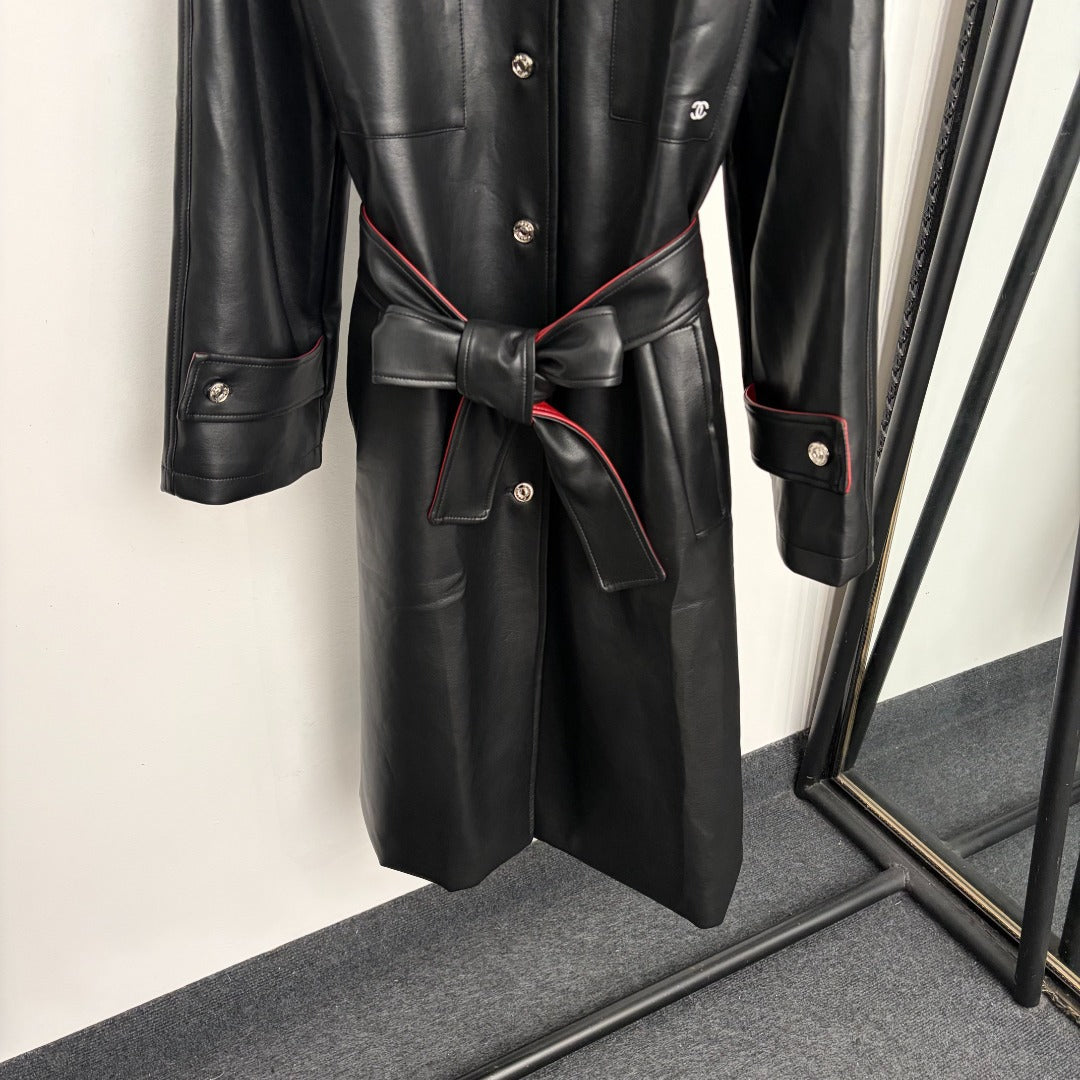 Faux Leather Coat | Mid-Length And Fitted Waist