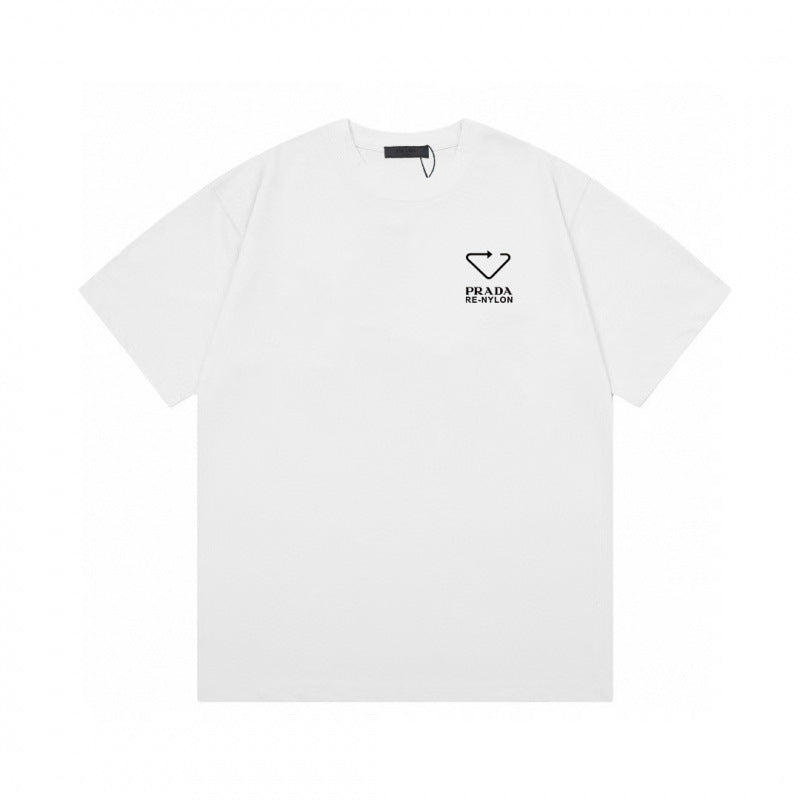 Camiseta de triángulo triángulo de alta edición alta de edición transfronteriza de PRA Pujia, unisex verano, suelta y versátil de manga corta con estampado
