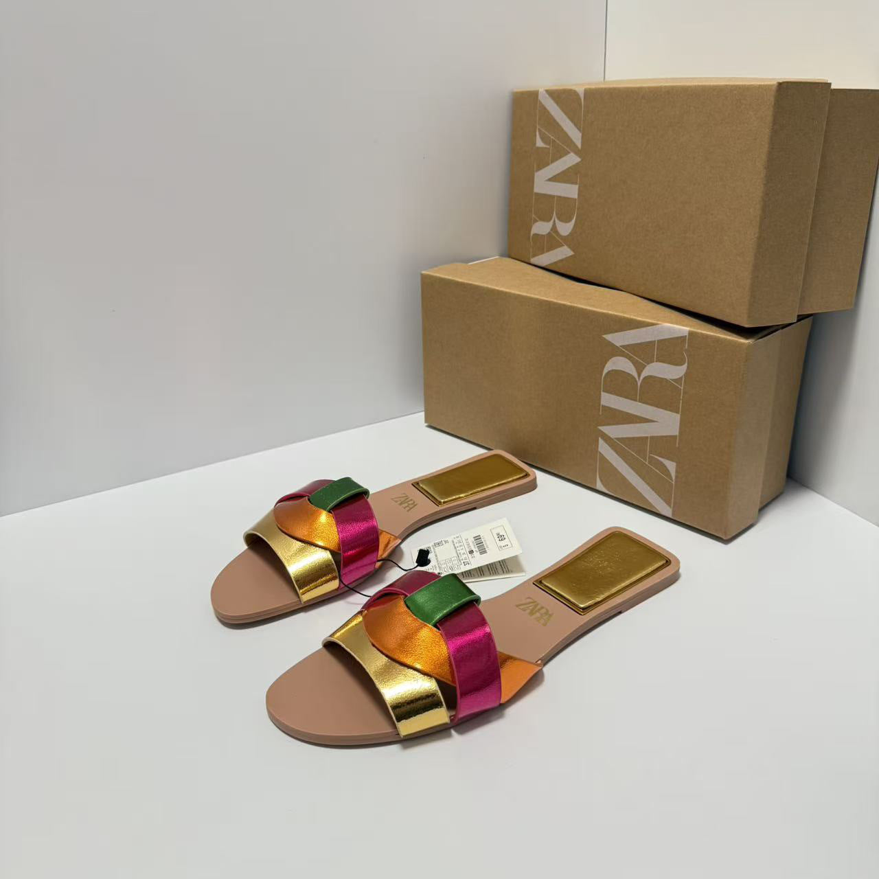 Sandalias de cuero de vaca planas de mujer ZA2025, sandalias de tirantes, zapatillas de playa abiertas con espalda descubierta, cómodas para ropa exterior perezosa